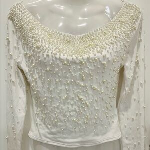 Elegant Pearl Embellished Ivory Top